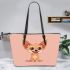 Cute cartoon chihuahua smiling leather tote bag