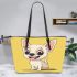 Cute cartoon chihuahua smiling leather tote bag