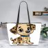 Cute cartoon dog leather tote bag