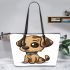 Cute cartoon dog leather tote bag