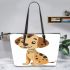 Cute cartoon dog leather tote bag