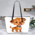 Cute cartoon dog leather tote bag