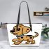 Cute cartoon dog clip art with a simple drawing leather tote bag