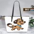 Cute cartoon dog clip art with a simple drawing leather tote bag