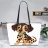 Cute cartoon dog leather tote bag