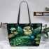 Cute cartoon fairy owl with big blue eyes leather tote bag