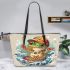 Cute cartoon frog eating ramen leaather tote bag