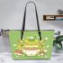 Cute cartoon frog eating ramen leaather tote bag