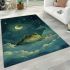 Cute cartoon frog lies on the clouds in space area rugs carpet