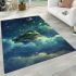 Cute cartoon frog lies on the clouds in space area rugs carpet