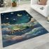 Cute cartoon frog lying on the clouds in space area rugs carpet