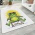 Cute cartoon frog sitting in a lawn chair with big sunglasses on area rugs carpet