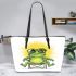 Cute cartoon frog sitting in a lawn chair with big sunglasses on leaather tote bag