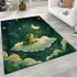 Cute cartoon frog sitting on a cloud in a starry sky area rugs carpet