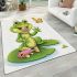 Cute cartoon frog sitting on a lily pad area rugs carpet