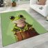 Cute cartoon frog sitting on a tree stump with big eyes area rugs carpet