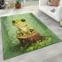 Cute cartoon frog sitting on a tree stump with big eyes area rugs carpet