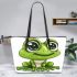 Cute cartoon frog with big eyes leaather tote bag