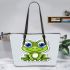 Cute cartoon frog with big eyes 21 leaather tote bag