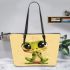 Cute cartoon frog with big eyes leaather tote bag