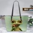 Cute cartoon frog with big eyes and long legs leaather tote bag