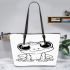 Cute cartoon frog with big eyes coloring page for kids leaather tote bag