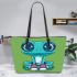 Cute cartoon frog with big eyes wearing sneakers leaather tote bag