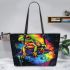 Cute cartoon frog with rainbow colored skin leaather tote bag