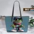 Cute cartoon green frog leaather tote bag