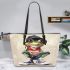 Cute cartoon green frog leaather tote bag