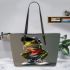 Cute cartoon green frog leaather tote bag