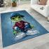 Cute cartoon green frog sitting on top of white sneakers area rugs carpet