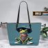 Cute cartoon green frog leaather tote bag