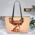 Cute cartoon illustration of a chihuahua dog leather tote bag