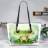 Cute cartoon illustration of a little frog with big eyes leaather tote bag