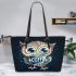 Cute cartoon owl holding a coffee cup leather tote bag