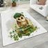 Cute cartoon owl wearing a green beret sitting on books area rugs carpet