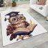 Cute cartoon owl wearing glasses and graduation hat area rugs carpet