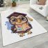 Cute cartoon owl wearing glasses and graduation hat area rugs carpet