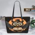 Cute cartoon owl wearing glasses and holding an open book leather tote bag