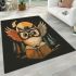 Cute cartoon owl wearing glasses and holding an open book area rugs carpet