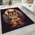 Cute cartoon owl wearing glasses and holding an open book area rugs carpet