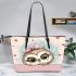 Cute cartoon owl with a pink bow on its head leather tote bag