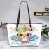 Cute cartoon owl with big eyes leather tote bag