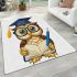 Cute cartoon owl with glasses and graduation hat holding book area rugs carpet