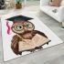 Cute cartoon owl with glasses and graduation hat holding book area rugs carpet