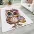 Cute cartoon owl with leopard headband and colorful cupcake area rugs carpet