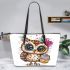 Cute cartoon owl with leopard headband and colorful cupcake leather tote bag