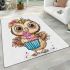 Cute cartoon owl with leopard headband holding area rugs carpet