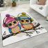 Cute cartoon owls with colorful hats and headphones area rugs carpet